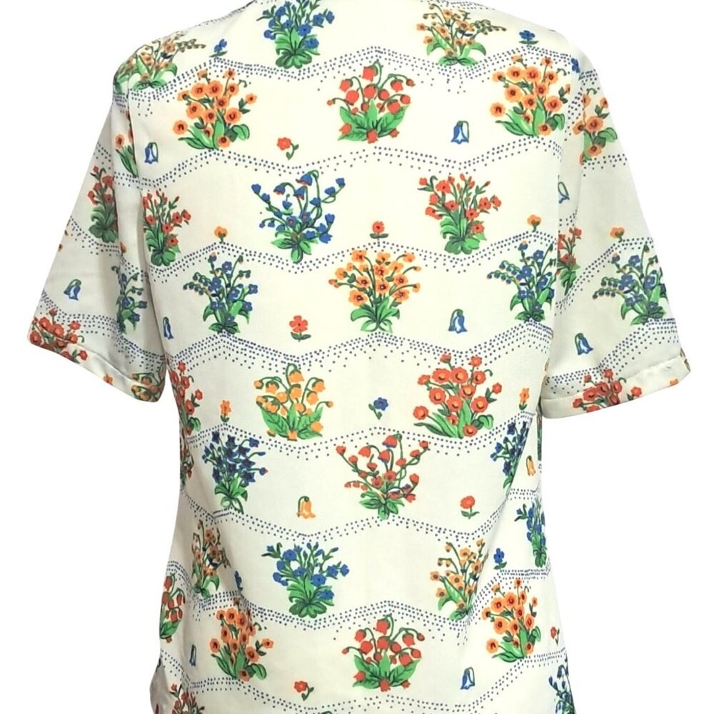 Vintage Floral Top Short Sleeve Button-Up Dagger Collar Shirt by NFE Fashions - Picture 7 of 10